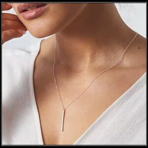 NEW LONG SILVER THIN BAR MINIMALIST 925 NECKLACE